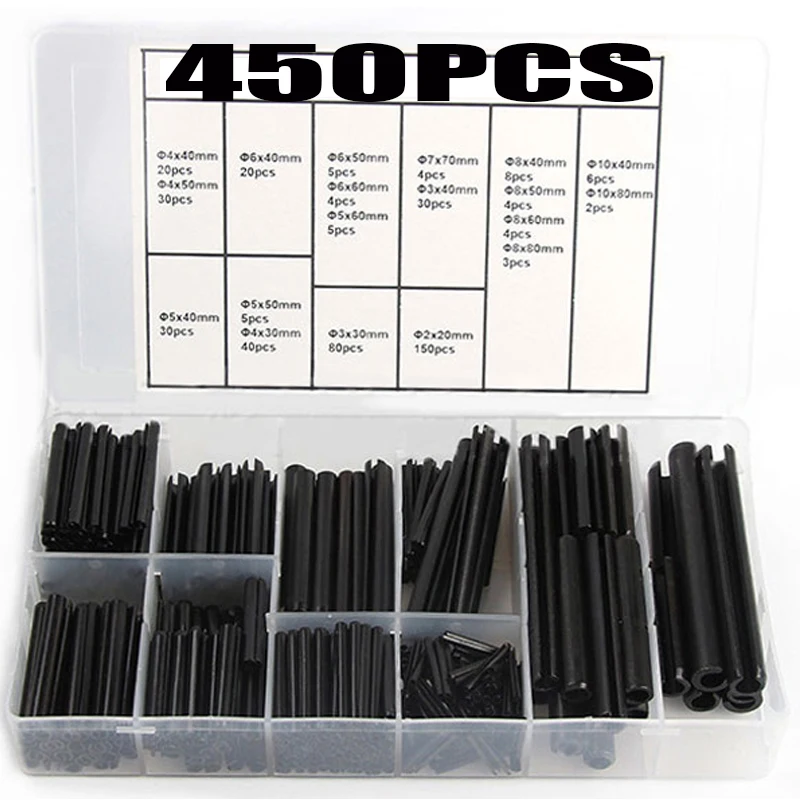 Aço Split Pin Conjunto para Tensão Rolo de Tensão de Mola Oco Pin Posicionamento Algodão Pin Sortimento Kit m2 m3 m4 m5 m6 m7 m8 M10 450 Pcs
