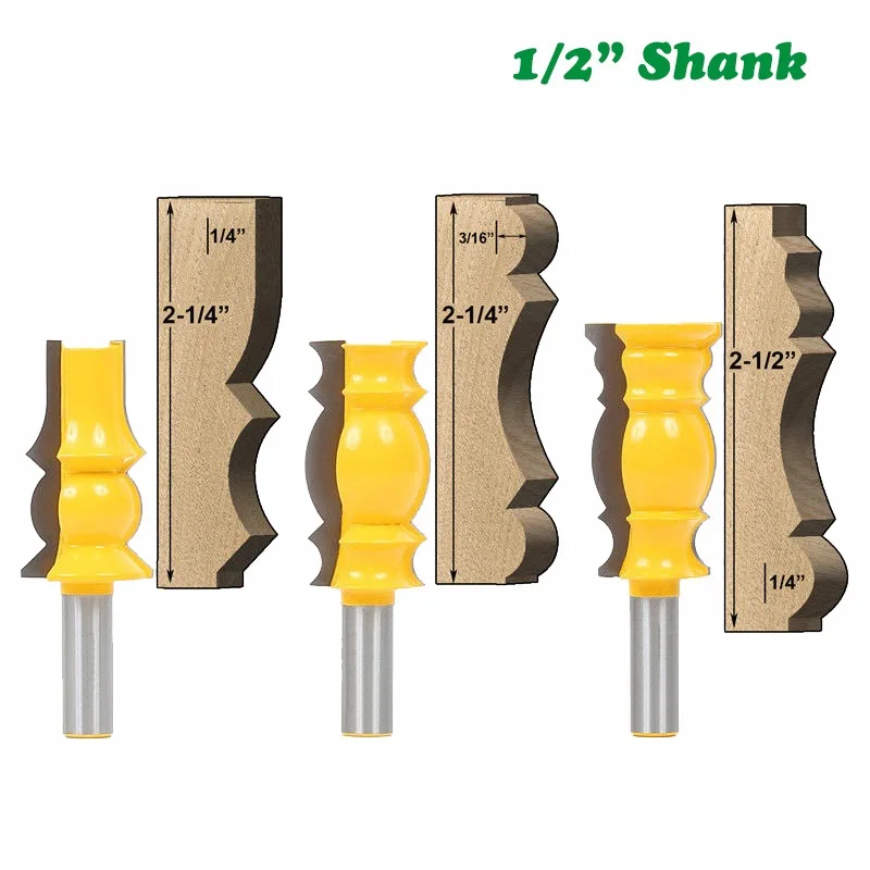 

3pcs 1/2" Shank Crown Molding Router Bit Line Woodworking Cutter Tenon Cutter for Wood Woodworking Tools