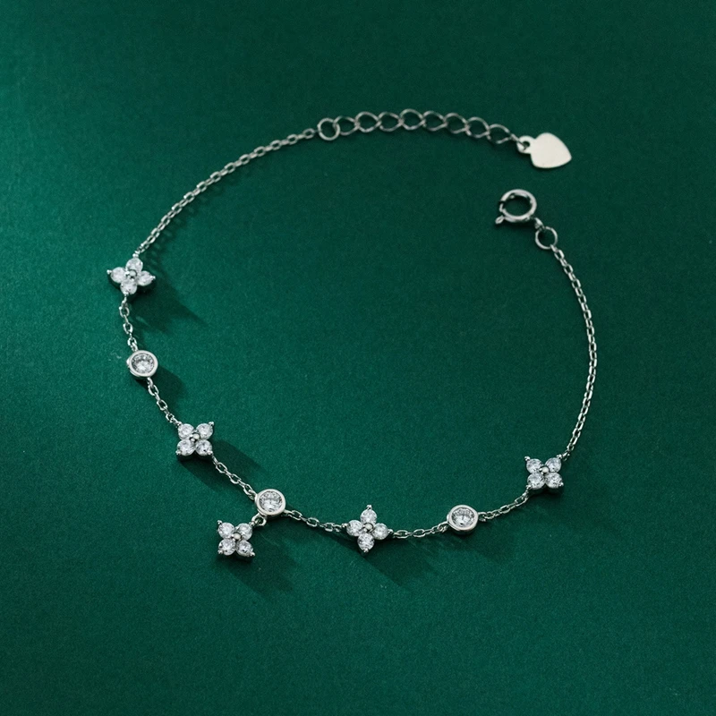 Lnngy-pulsera de moissanita con certificado para mujer, brazalete de Plata de Ley 925 con flor de cuatro hojas, cadena ajustable, tendencia 2023