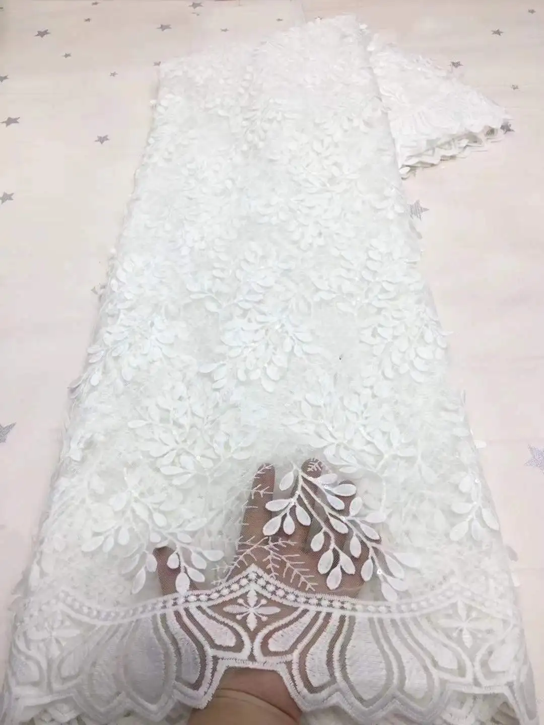 

Новинка 2021 года, кружевная ткань 3D чистого белого цвета с блестками, Высококачественная французская сетчатая кружевная ткань, африканская кружевная ткань для вечерние KXX21112