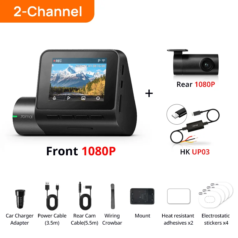 70mai Dash Cam A200 1080P HDR Dual Channel Car DVR 130° FOV Car