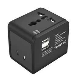Global Travel Adapter with Dual USB & Type - C Charging Ports, Ideal for Phones, Tablets, and Cameras (Black)