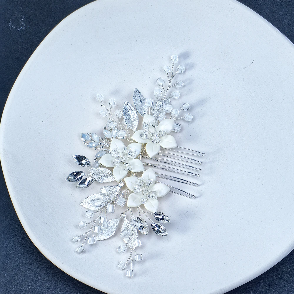 Wedding Hair Comb Clip Bridal Crystal Wedding Hair Accessories for Brides and Bridesmaid Silver