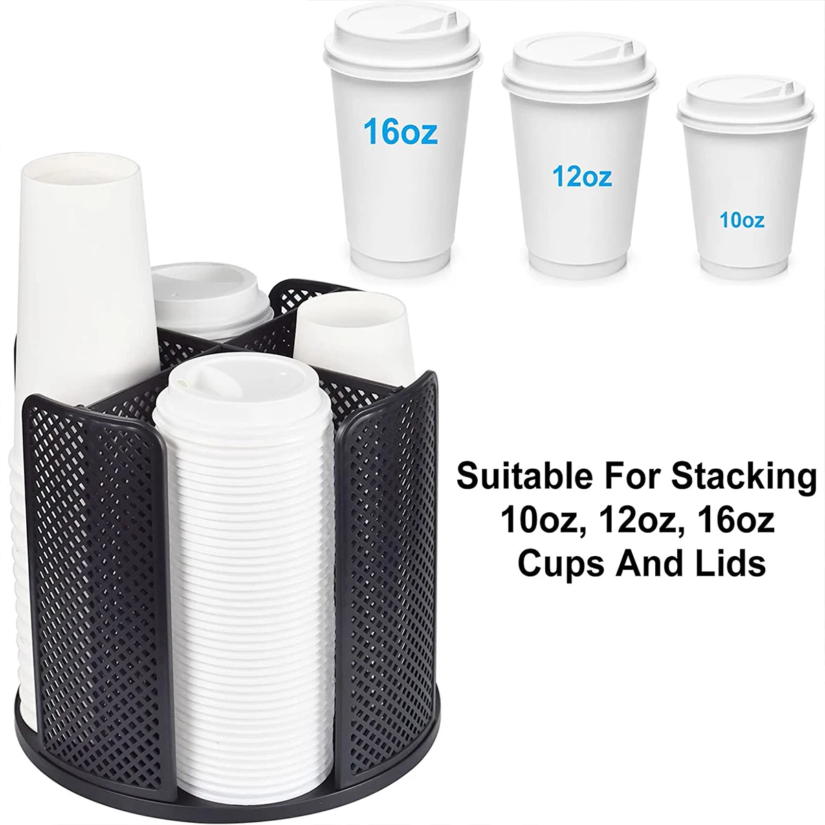 Rotatable Plastic Cup Storage Organizer 360°Dispenser 4 Compartment Cups and Lids Holder Detachable Desktop Coffee Cup Dispenser 3