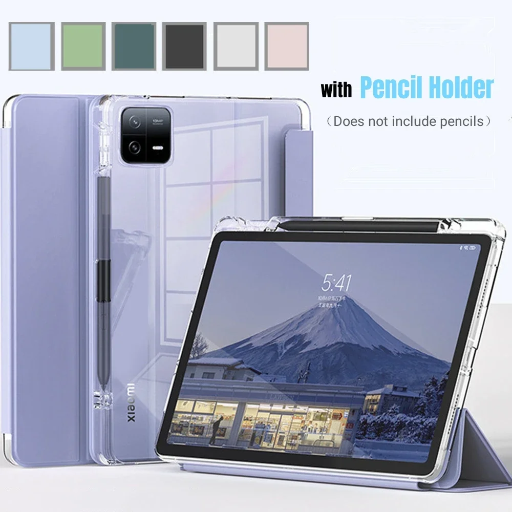 Porta-lápis Transparente Tri-fold Smart Cover Capa para Xiaomi mi Pad e Pro 11 2023