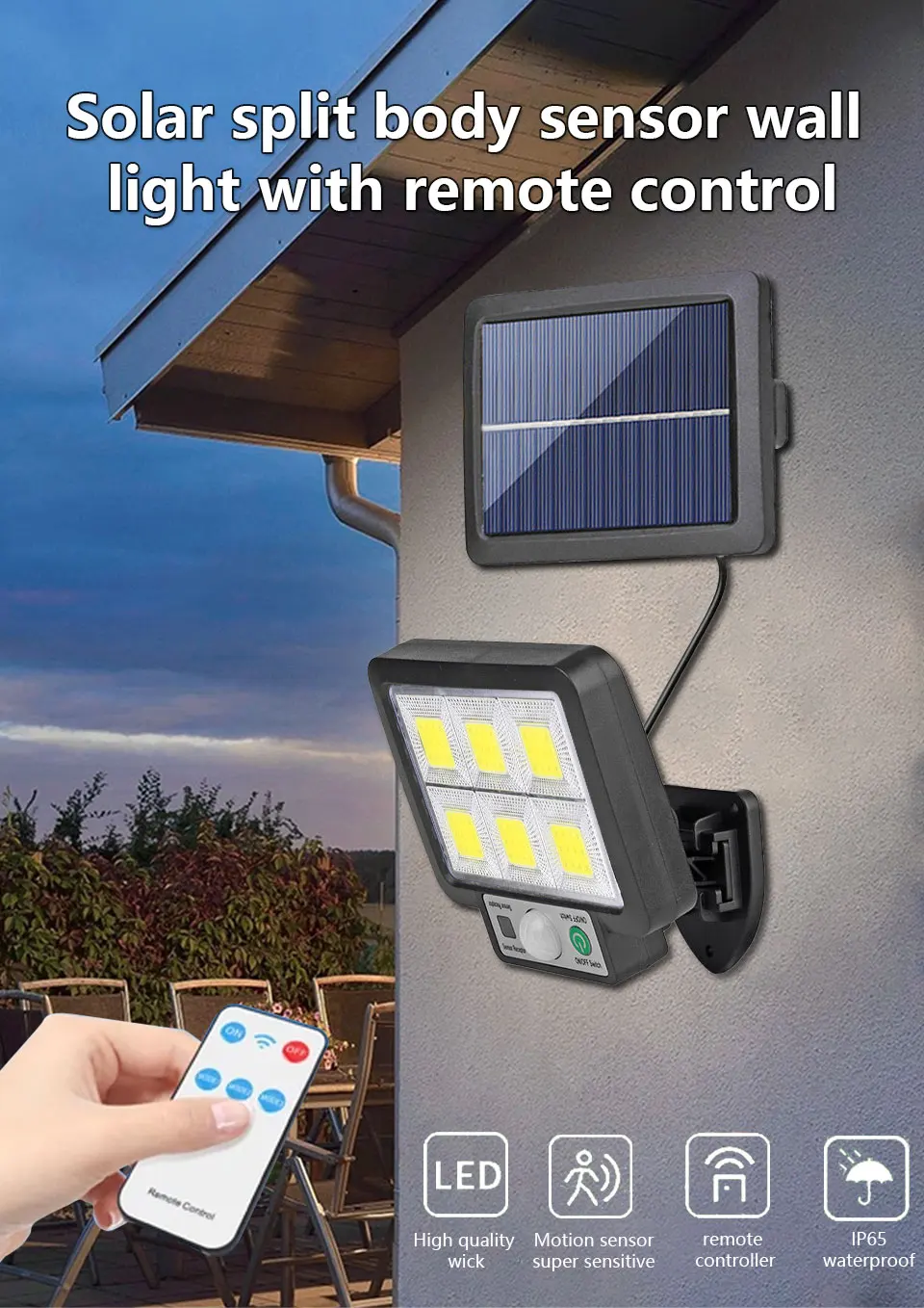 Description Picture 2 of itemWaterproof LED Solar Split Wall Lamp 3 Mode Motion Sensor Lamps Garden Street Lighting Solar Lamp For Garage Security Wall Light
