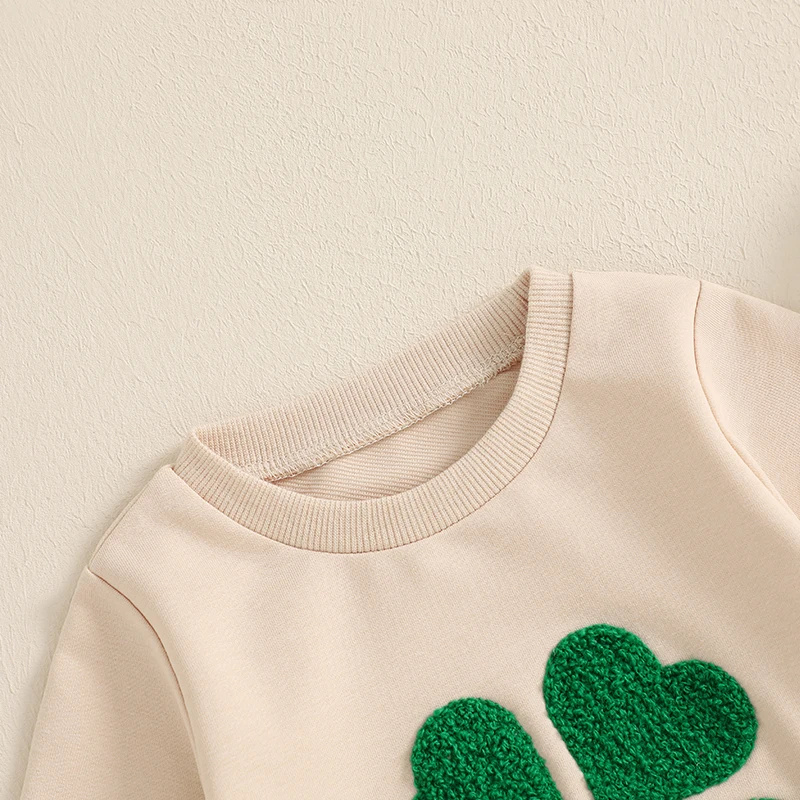 -10-10 Lioraitiin 3M-3Y Toddler Baby Girl Boy Irish Day Romper Casual Clover Embroidery Long Sleeve Jumpsuit Cute Clothes