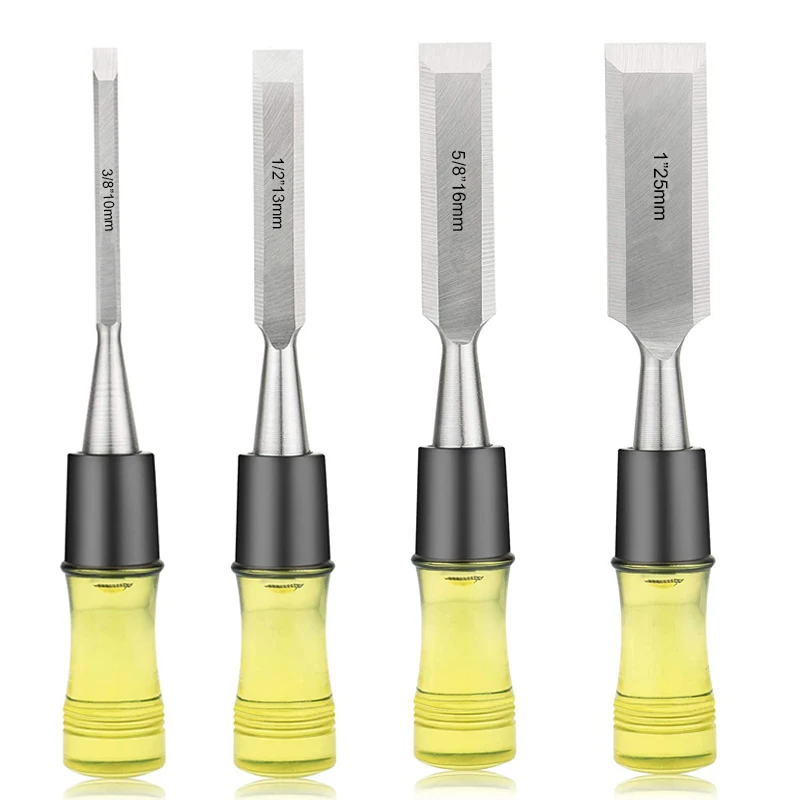 New 4pcs/set Wood Carving Chisel Flat Carving Knife 3/8"1/2"/5/8"/1" For Carpenter Diy