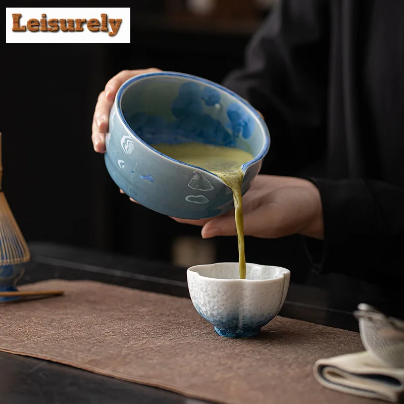 2pc/set Japanese Ice Flower Crystal Galze Spout Matcha Set Elegant Matcha Tea Set Matcha Bowl Matcha Whisk Holder For Tea Lovers