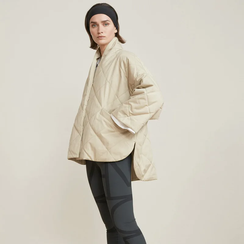 

Short Front and Long Back Loose Silhouette Autumn One-shoulder Coat Winter Quilted Cotton Jacket