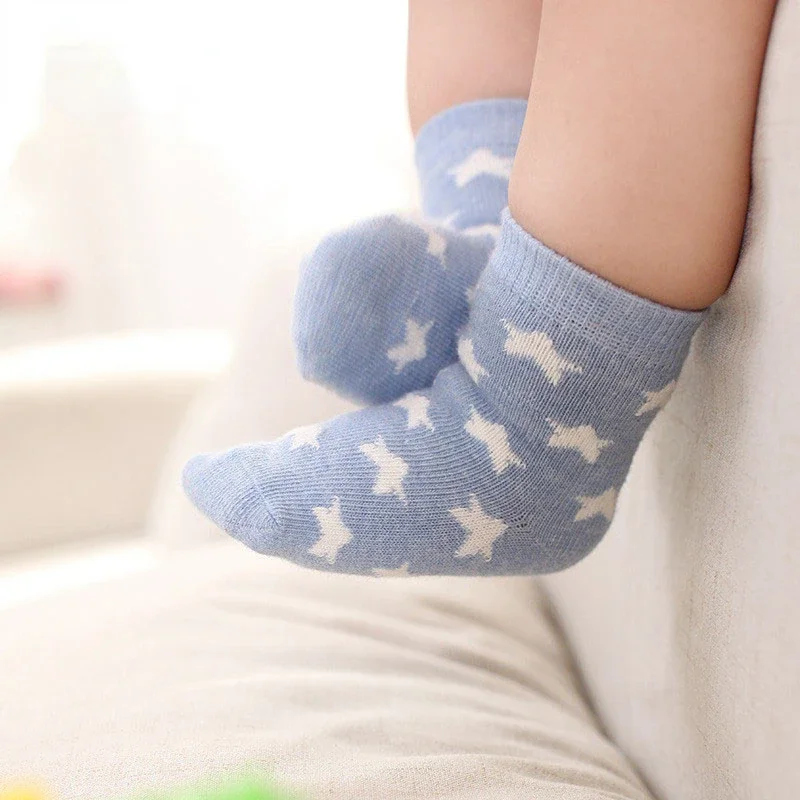 kids socks 5 pairs lot soft cotton boy girl baby infant fashion stripe warm for autumn winter 0-6 years children cartoon