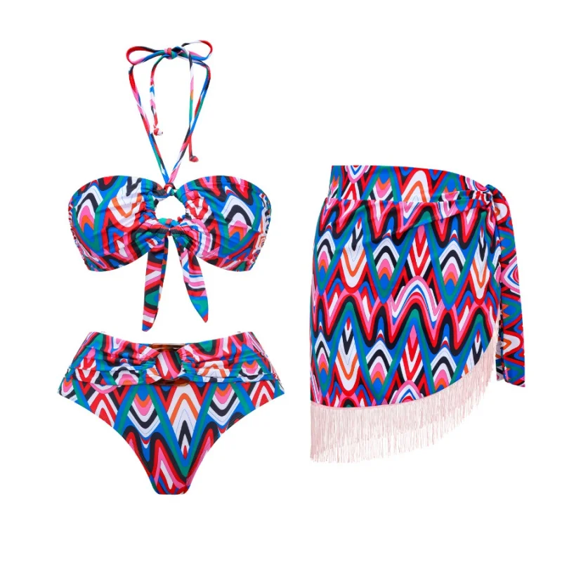 2024New Push up Bikini Sexy High WaistbikiniSplit Three Piece Swimsuit Women Wholesale Chiffon