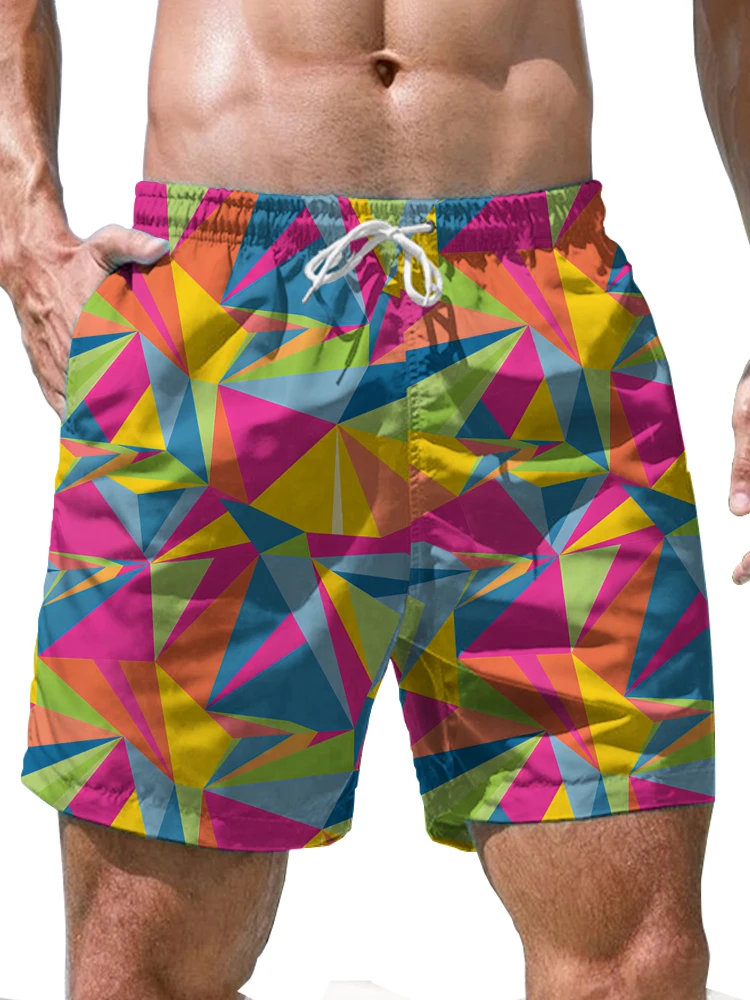 

Шорты пляжные разноцветные с цифровым 3D-принтом, удобные модные повседневные универсальные, с геометрическим рисунком, для плавания, летние