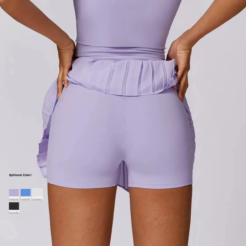 al casual pleated sports short skirt women fake two quick-drying tennis culottes anti-slip fitness short skirt