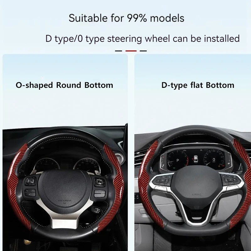 1Pair Carbon Fiber Leather Car Steering Cover 1K Micro Fiber Leather PVC Wheel Booster Cover Non-Slip Universal images - 6