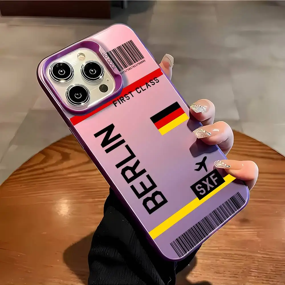 Germany Plane Travel Ticket Phone Case For iPhone 16 15 14 13 12 11 Plus Pro Max multicolor Aurora laser Shockproof Funda Cover – Detail 11