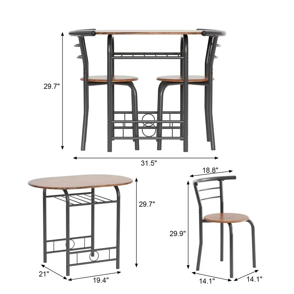 3 Pieces Dining Set Breakfast Table Set Space Saving Wooden Chairs and Table Set, for Dining, Office and Living Spaces of Home 6