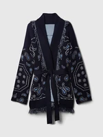 Vintage Tassels Print Women's Print Cardigan V-Neck Lace Up Full Sleeve Spliced Sweaters 2025 Autumn Lady All-match Kintwears