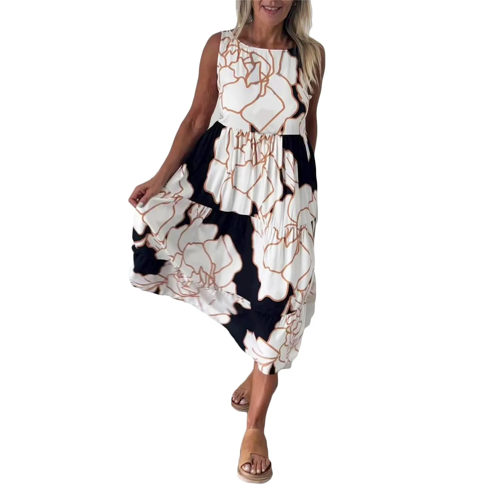 

Женское пляжное платье макси без рукавов, Элегантное летнее платье с цветочным принтом и открытой спиной