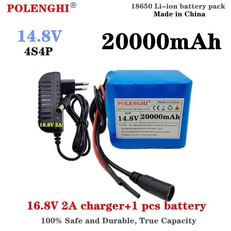 

100% true capacity POLENGHI 4S4P 14.8V 20Ah BMS rechargeable lithium battery pack 16.8V charger for scooters and tricycles