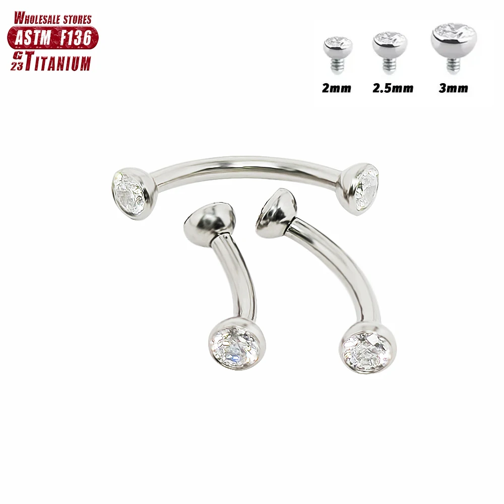 F136 티타늄 눈썹 피어싱 16G 그릇 모양 지르콘 곡선 Daith 바벨 헬릭스 ..