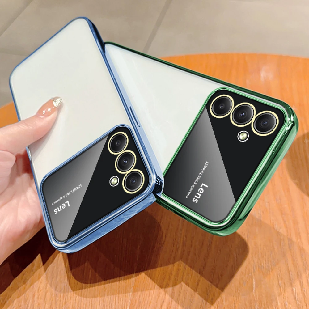 Per Samsung Galaxy A34 Custodia Per Telefono Luxury 6D Placcatura Clear Large Window Lens Film Cute Soft Silicone Antiurto Samsunga34 Cover