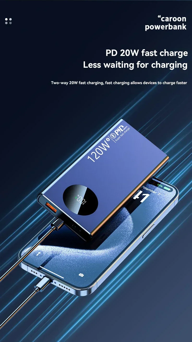 20000mAh Fast Charging Power Bank 120W High Capacity Powerbank Portable Battery