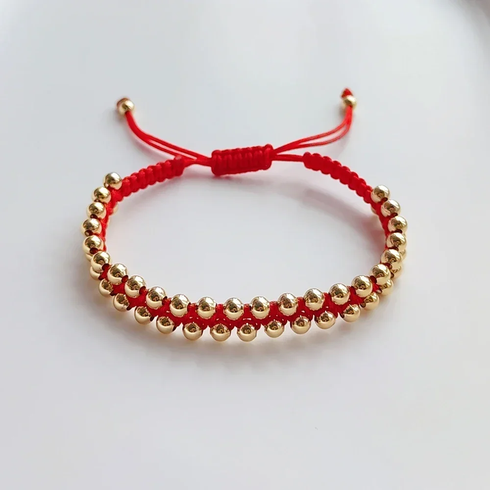 Handmade Braided Bracelet Jewelry Women 4mm Gold Plated Beads Bracelets Bijoux Fashion Pulseras Femme KKBEAD