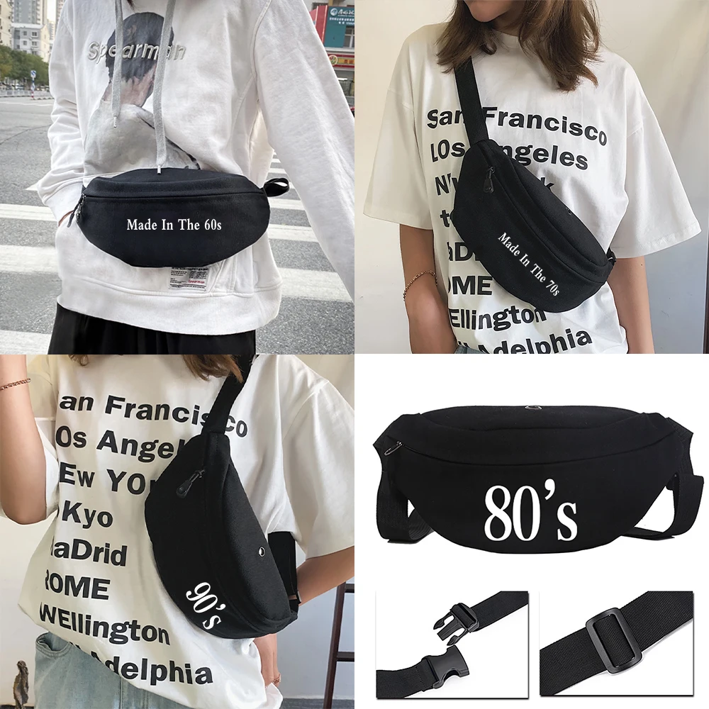 

Simple Black Shoulder Bag Waist Bag Unisex Chest Bag Large Capacity Card Bag Travel Crotch Bag Several Years Printing Pattern