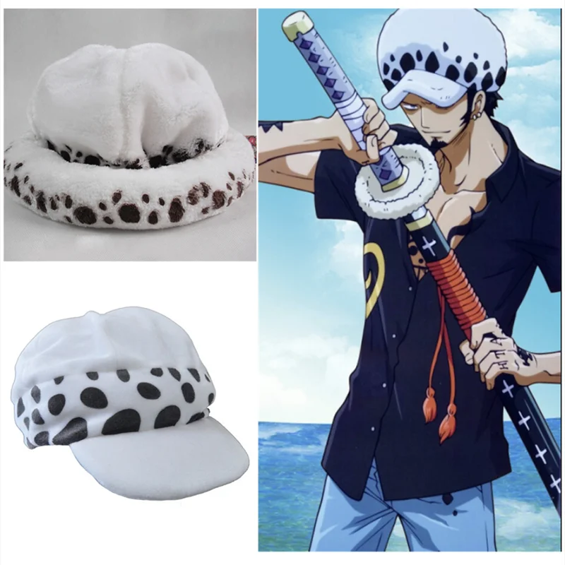 Anime Eternal Memory Trafalgar Law Hat Cosplay Costumes Unisex White Spot Plush Cap Accessories Prop Collection Gift Halloween cosplay hat