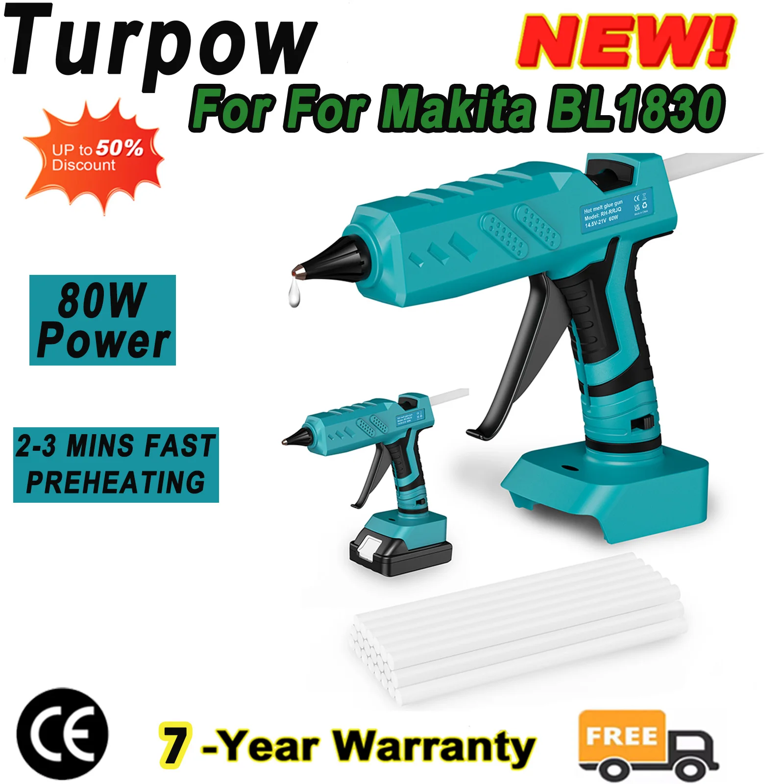 80W Cordless Hot Melt Glue Gun For Makita BL1830 18V Battery Li-ion BL1815 BL1840 BL1850 With 11mm Glue Sticks