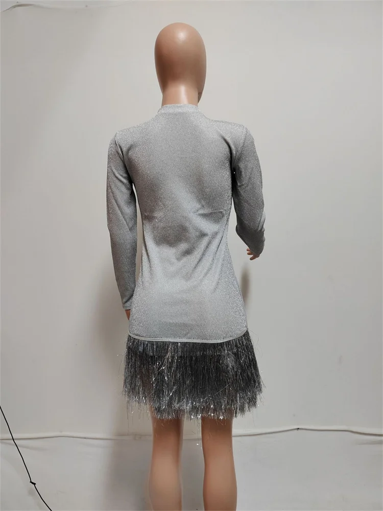 Wmstar Dresses Women Elegant O Neck Tassel Strech Dress Long Sleeve Fahion New in Summer Clothes Wholesale Dropshipping S-2XL