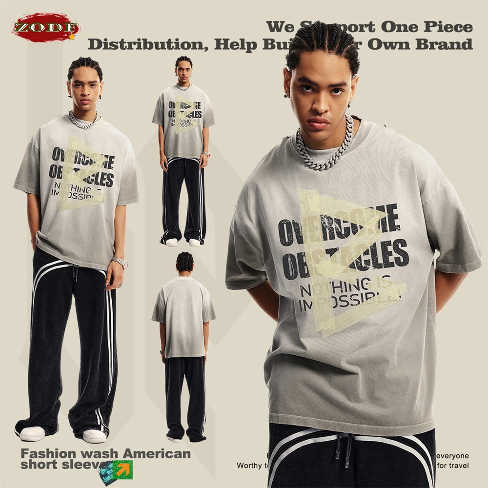 ZODF 2024 Summer Men 250gsm Washed T-Shirts Unisex Women