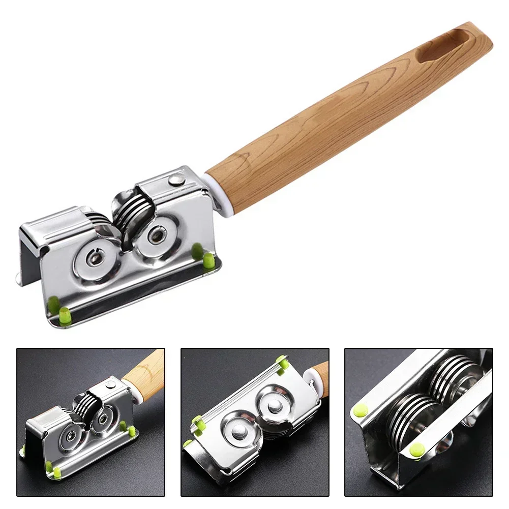 Handheld Manual Blade Sharpener Rotating Steel Wheel Sharpening Discs With Bubinga Wood Handle Kitchen Tools