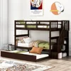 Twin Over Twin Bunk Bed with Stairs and Trundle, Solid Wood Stairway Bunk Bed Frame with Storage, for Kids Teens Adults Bunk Bed 1