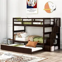 Twin Over Twin Bunk Bed with Stairs and Trundle, Solid Wood Stairway Bunk Bed Frame with Storage, for Kids Teens Adults Bunk Bed 1
