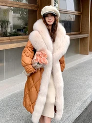 2024 Winter Warm Long Goose Down Jackets  Women Natural Real Fox Fur Collar Coats Thick Female Outwear Puffer Jackets