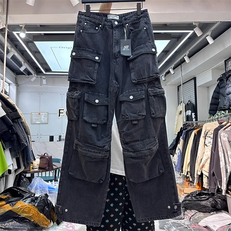

Solid Color Multiple Pockets Cargo Pants Men Women High Quality Streetwear Overalls Vintage Trousers