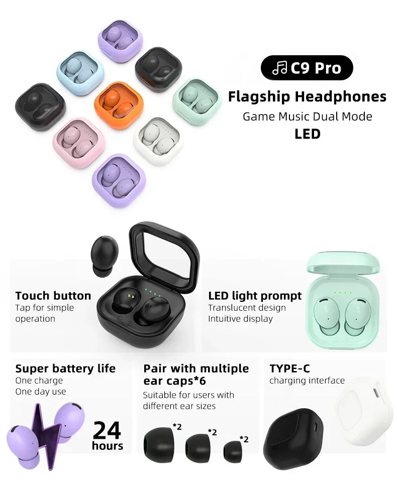 Фото TWS-стереонаушники C9pro спортивные с поддержкой Bluetooth 5,2 №3