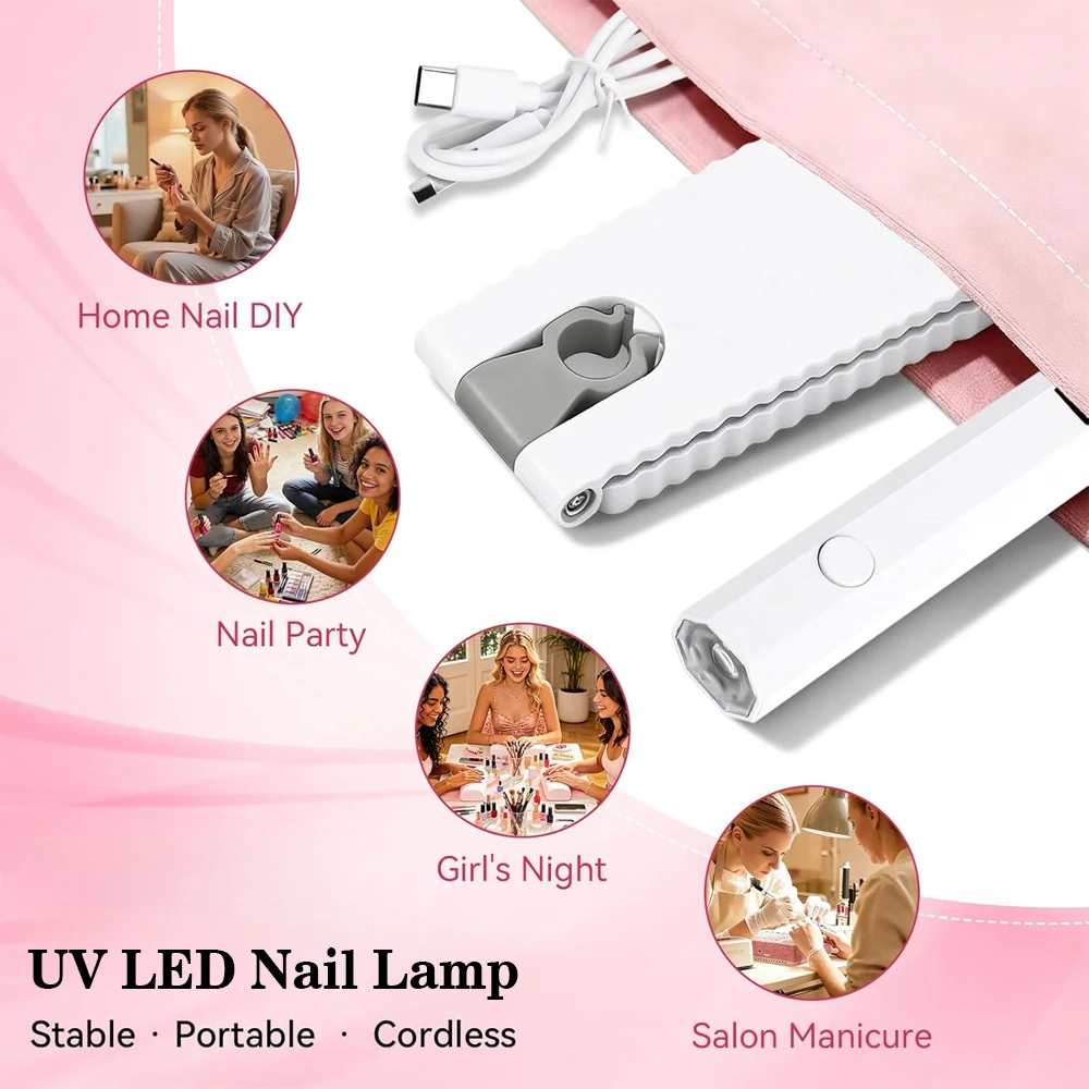 미니 네일 드라이어 UV LED 네일 램프, 접이식 브래킷 베이스 및 표시등, 빠른 플래시 경화 네일 드라이어, 무선 매니큐어 데스크 라이트