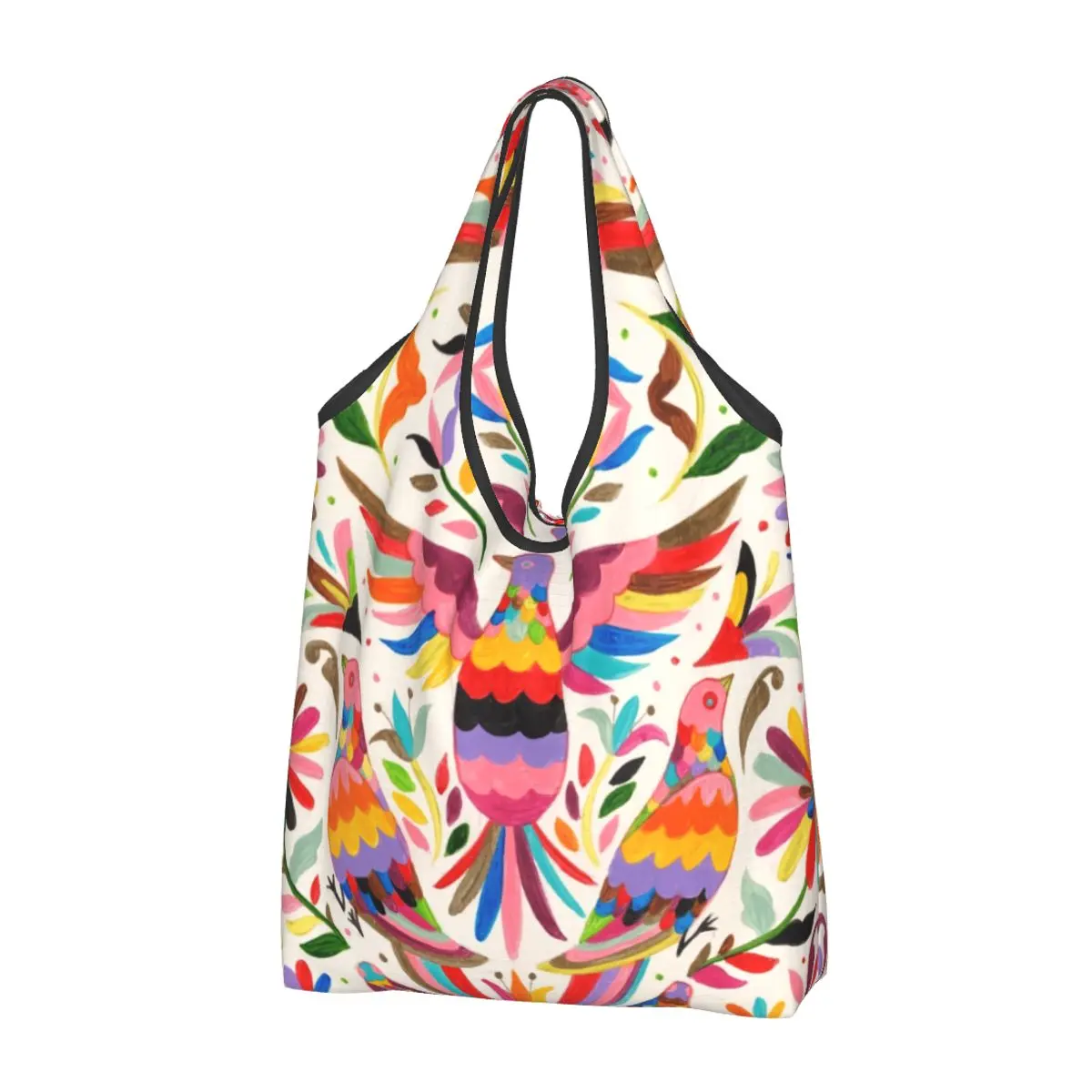 

Custom Mexican Otomi Birds Shopping Bags Women Portable Big Capacity Groceries Flowers Floral Mexico Tote Shopper Bags