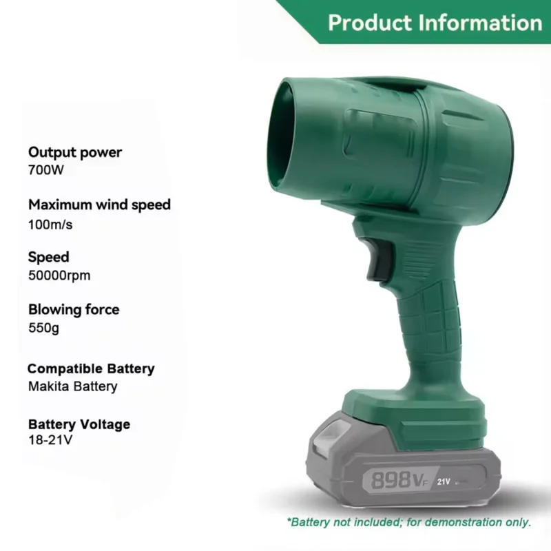 Powerful Air Blower Turbo Fan with Thrust 550g to Cleaning Fallen Leaves, Snow and Sand Requires 18V Battery