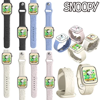 애플 워치 밴드용 스누피 실리콘 스트랩, 울트라 49mm, 42mm, 38, 44, 45mm, 7, 8 Se, 3, 4, 5 용 팔찌, 44mm, 40mm, 45mm, 41mm