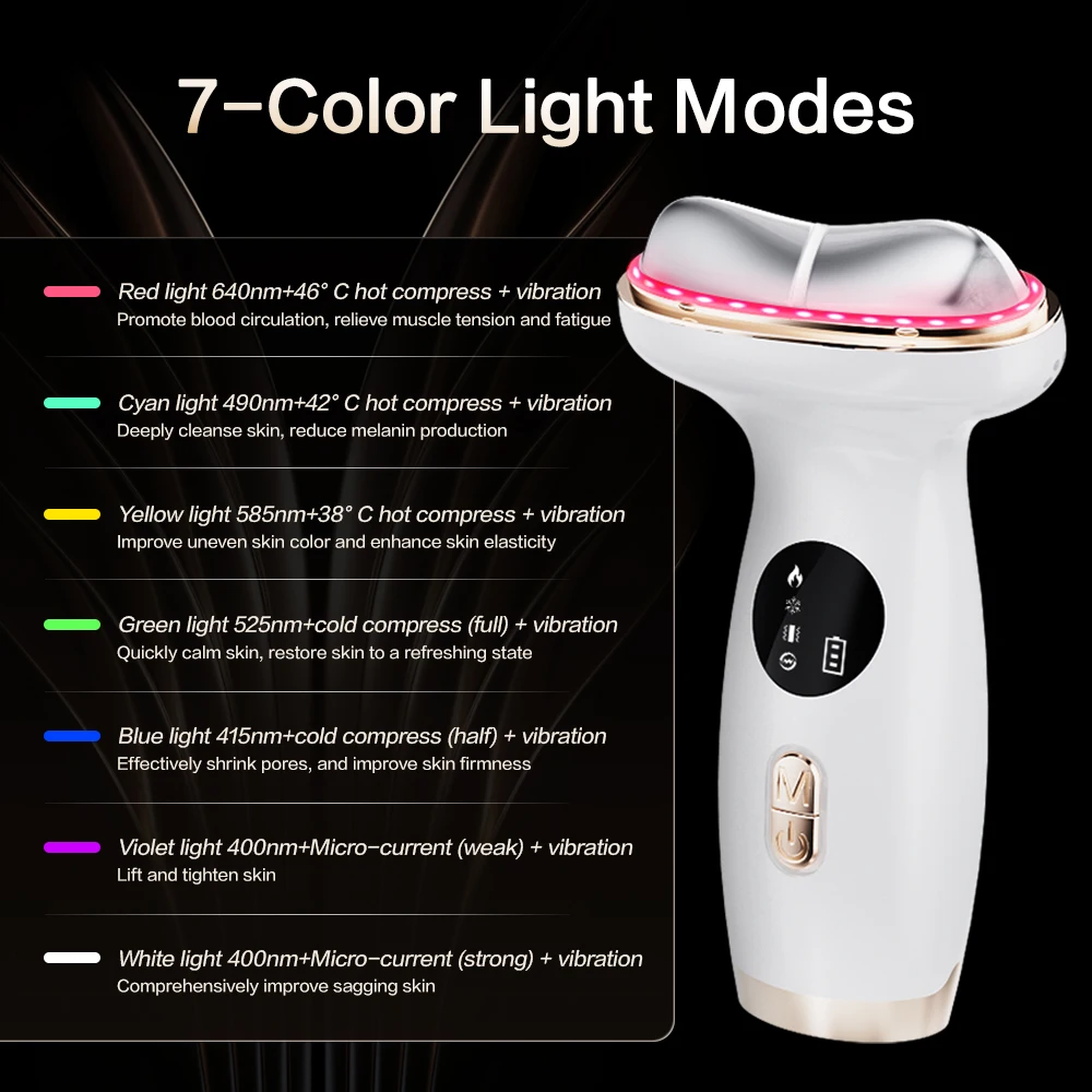 EMS Microcurrent Neck Face Beauty Device LED Skin Rejuvenation Hot Cold Compress Lifting Care Facial Firming Massager Anti-aging