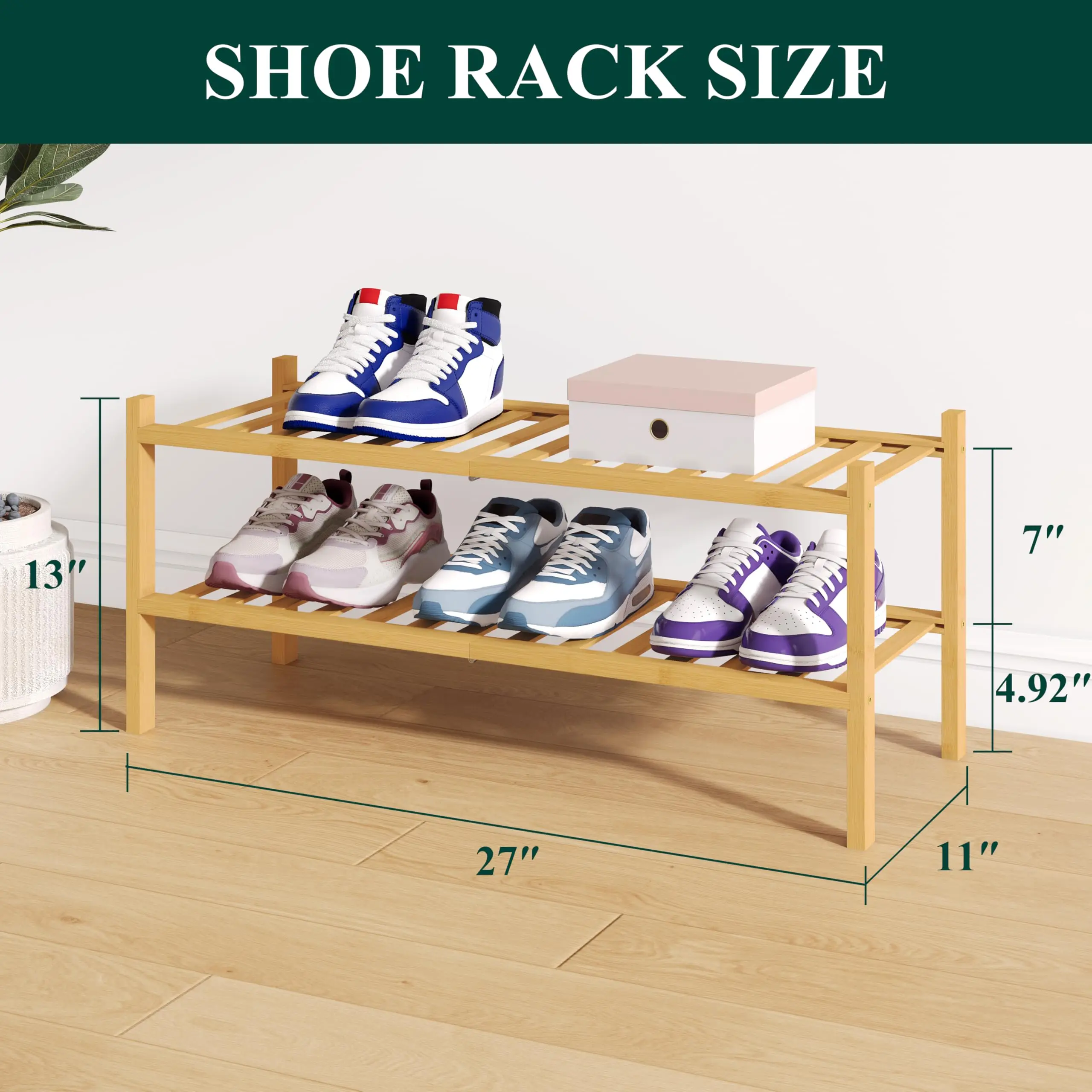 Homaxy Bambus-Schuhregal für den Schrank, stapelbarer Schuh-Organizer aus Holz, freistehendes Schuh-Aufbewahrungsregal für den Eingang der Haustür – Detail 7