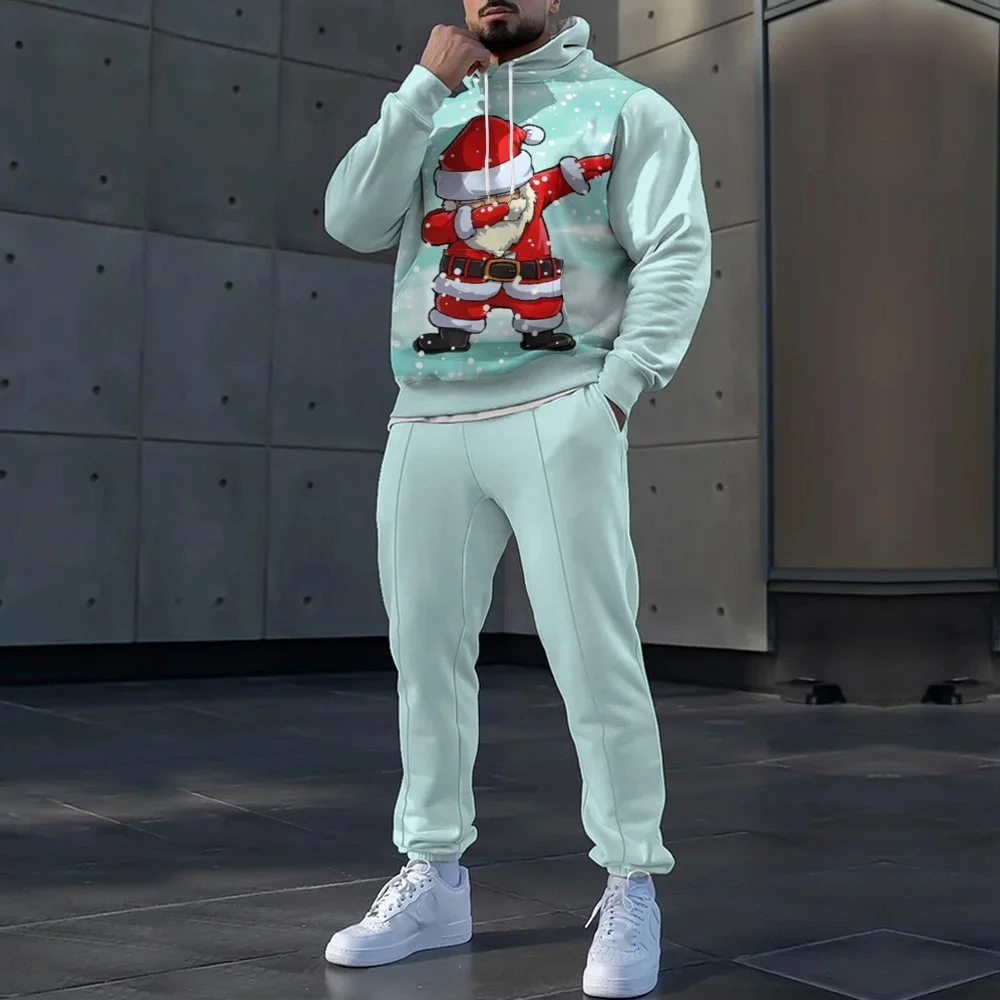 Ensemble sweat à capuche et pantalon de Noël à imprimé numérique pour hommes, décontracté, quotidien, à manches longues_voghion.com