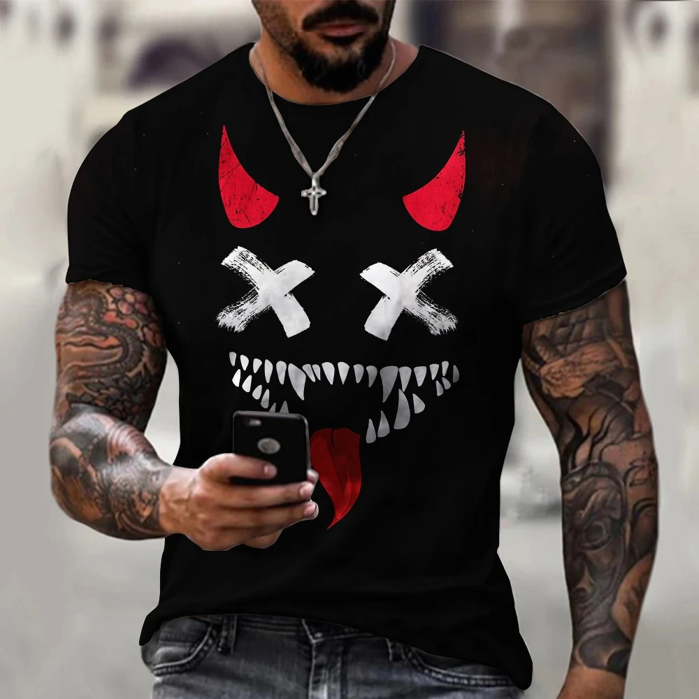 

Little Devil T Shirt For Man Cartoon Print Short Sleeve Top 3D Casual Street Man's T-shirt Loose Tee Shirt Men Vintage Clothing