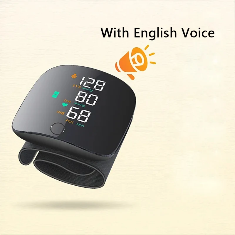 Wrist Blood Pressure Monitor USB Rechargeable English Voice Automatic Digital Sphygmomanom BP