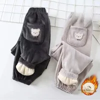 Kids Warm Pants Autumn Winter Girls Thicken Trousers Baby Boys Cute Bear Print Children Casual Harem Pants 2