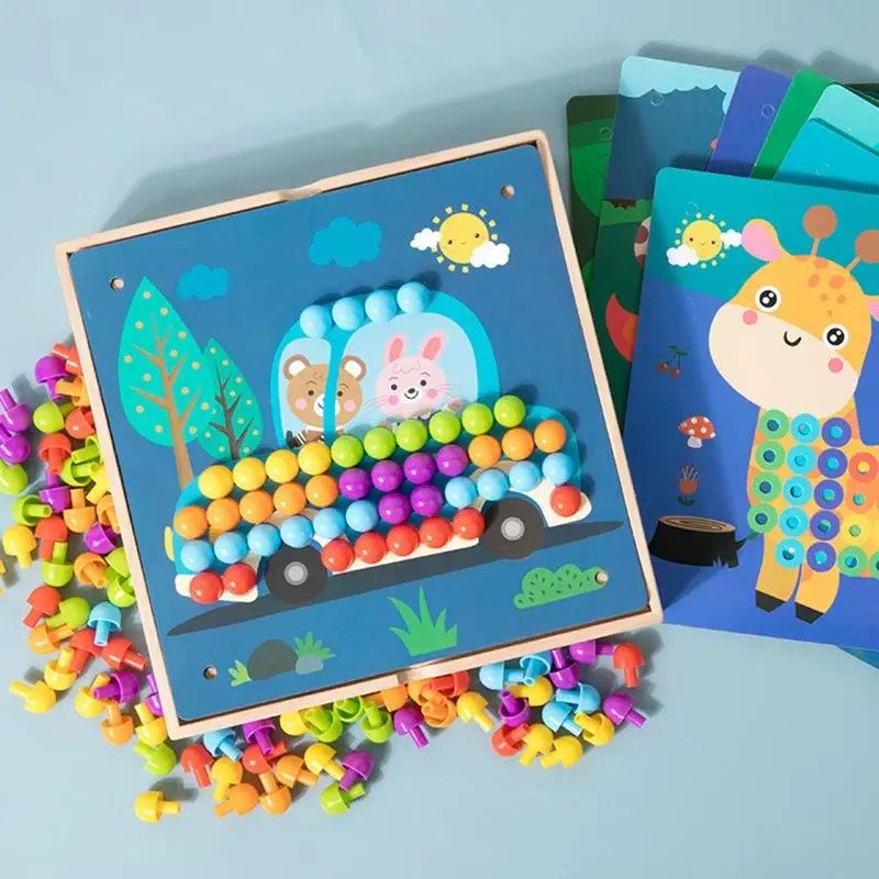 Wooden Peg Puzzles Wooden Cartoon Pegboard Toy Creative Kids Game Early Education Supplies For Preschool Nursery Kindergarten